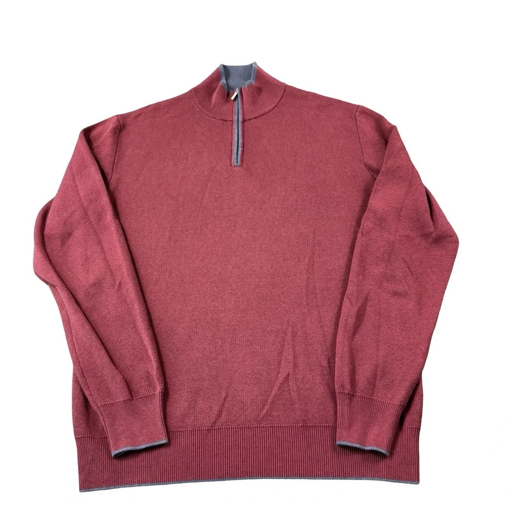 Cristoforo Fiore Handmade Red Gray Tipped Silk Cotton Q Zip Pullover Size 50